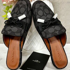 NWT COACH Black Textured Jacquard Logo Slides / Mules - SZ. 7.5